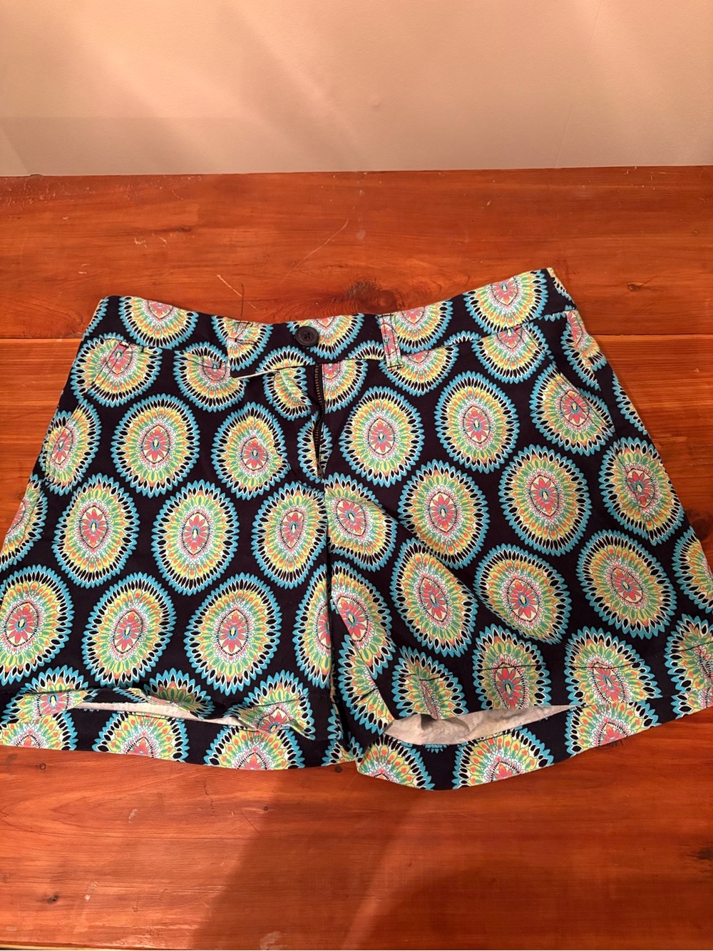crown & ivy Black Shorts with Turquoise and Pink Medallion Print